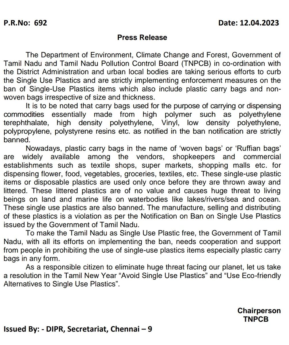 MRK_POLLACHI's tweet image. D/o Environment, Climate Change &amp;amp; Forest, Government of #TamilNadu &amp;amp; TN #Pollution Control Board (#TNPCB) in co-ordination with the District Administration &amp;amp; urban local bodies are taking serious efforts to curb the Single Use Plastics strictly implementing enforcement measures.,