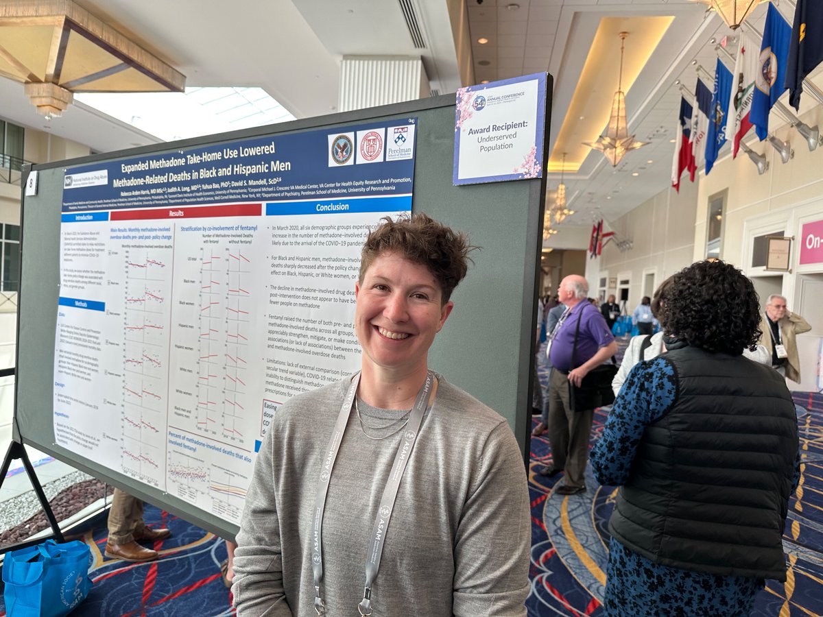Important award winning (!!!!) research by <a href="/ArdenHarrisMD/">Rebecca Arden Harris, MD MSc</a> showing expanded methadone take home doses reduced methadone related deaths in Black and Latinx men. <a href="/Penn_DFMCH/">Penn Family Medicine & Community Health</a> <a href="/ASAMorg/">ASAM</a>