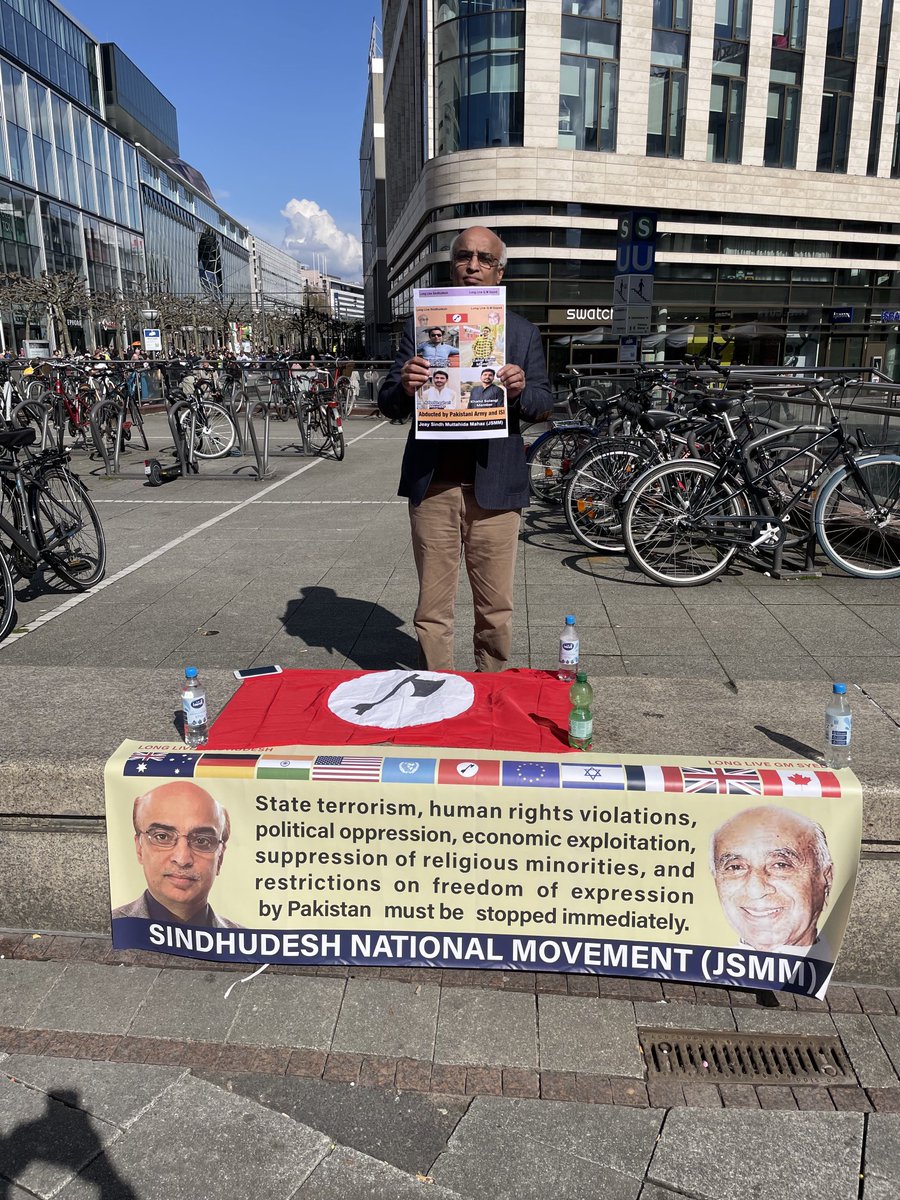 JSMM protested in Germany against the extrajudicial arrest &amp; enforced disappearances of political activists of Sindh by the Pakistan Army &amp; ISI.