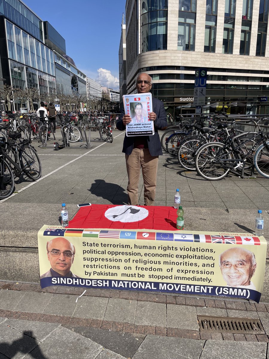 JSMM protested in Germany against the extrajudicial arrest &amp; enforced disappearances of political activists of Sindh by the Pakistan Army &amp; ISI.