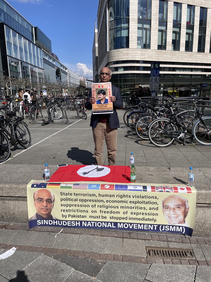 JSMM protested in Germany against the extrajudicial arrest &amp; enforced disappearances of political activists of Sindh by the Pakistan Army &amp; ISI.