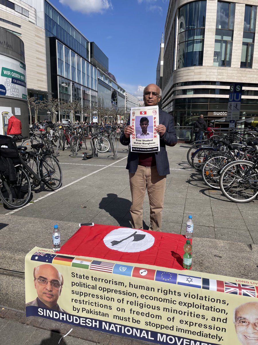 JSMM protested in Germany against the extrajudicial arrest &amp; enforced disappearances of political activists of Sindh by the Pakistan Army &amp; ISI.