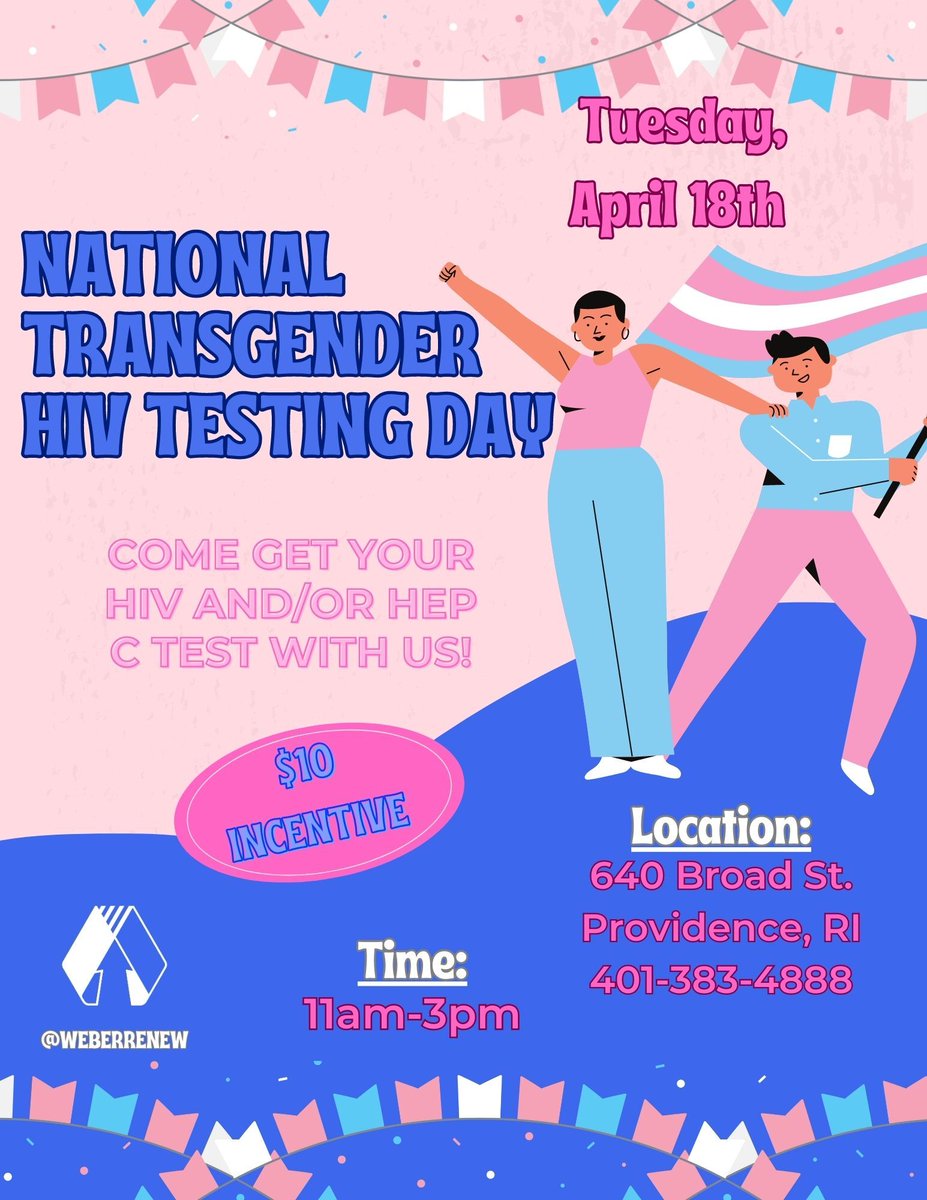 In honor of Trans HIV Testing Day on Tuesday 4/18, we're hosting a testing event at our Providence drop-in center. Come get free, rapid, confidential HIV (and hep C!) tests, pick up safer sex and harm reduction supplies, and grab some other goodies while you're at it! 💙