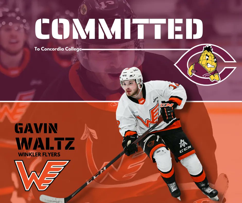 winklerflyers's tweet photo. 🚨 COMMITTMENT ALERT 🚨 The Winkler Flyers are proud to announce the commitment of forward Gavin Waltz to the NCAA Division III Concordia College (Moorhead, MN) hockey program. Find out why he chose concordia and more here: https://t.co/wiM4EtND5e #AllSystemsGo #FightForGordie https://t.co/RhEuJMssCw