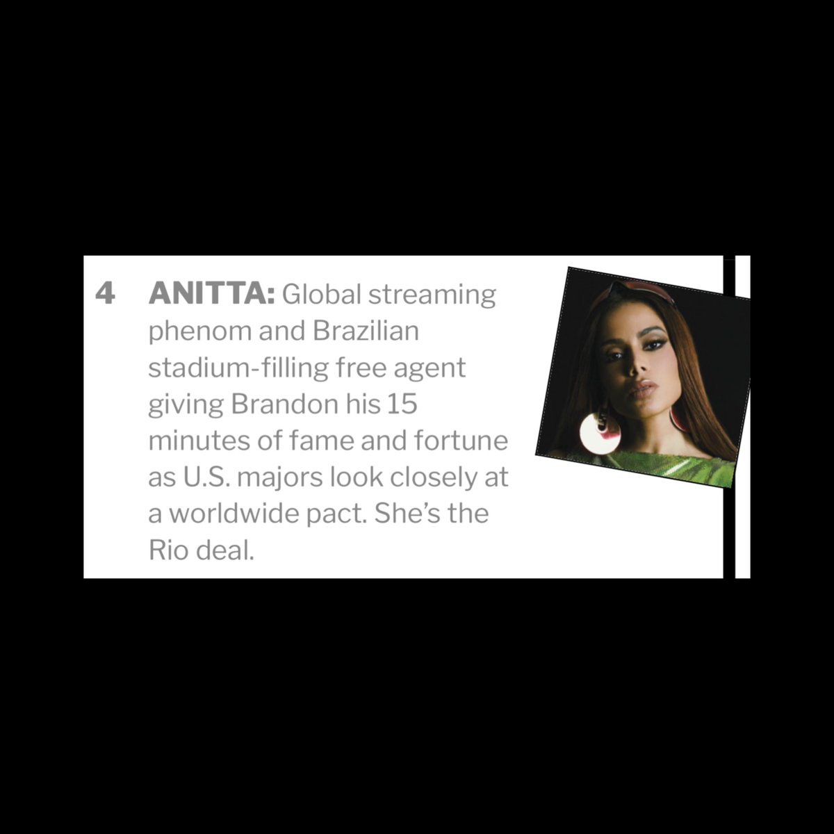 RedeAnittaBRs's tweet photo. Hits Double Daily destaca Anitta como fenômeno de streaming global que está sendo vista pelo mercado norte-americano. https://t.co/LShQNAYQEG