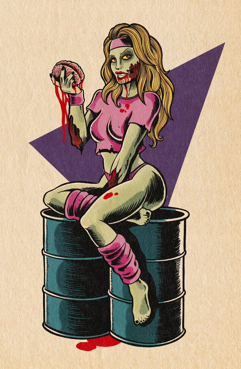 80s Zombie gym girl tattoo flash that l started yesterday 🧟\u200d♀️🏋️\u200d♀️, image size:784x1200
