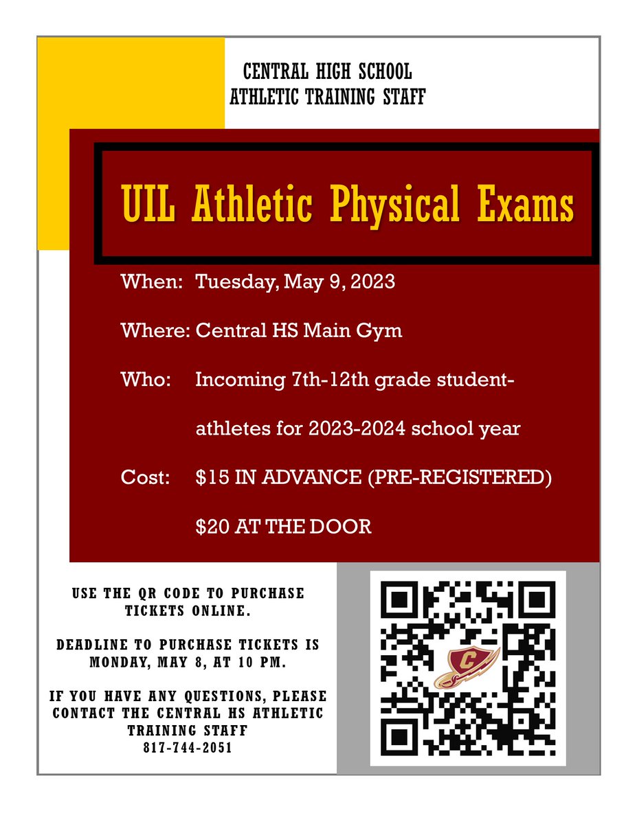 Calling all 6th-11th graders in the @KellerCentralHS feeder pattern!  Come Tuesday, May 9, to get your athletic physical for next school year! Sign up now! @KISDAthletics @HillwoodMS @ParkwoodHill