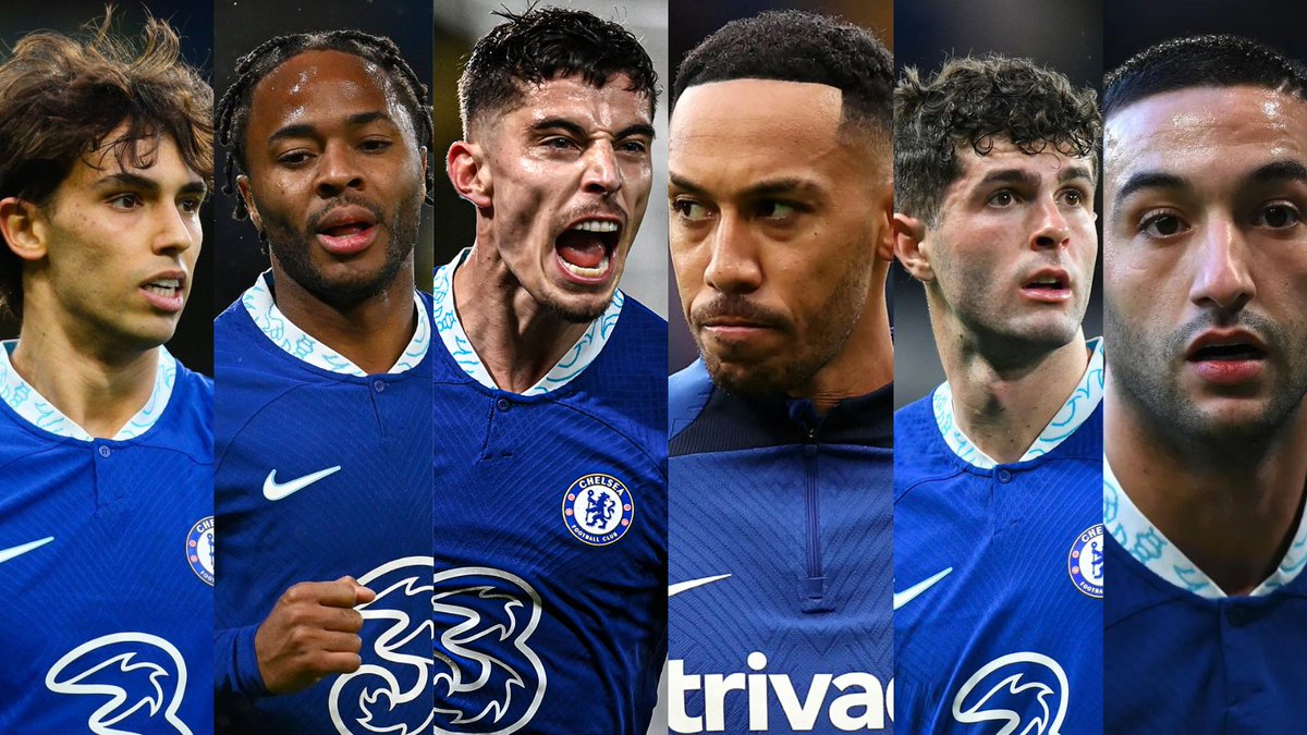 FootballTalkHQ's tweet photo. Chelsea attacker's last goal for Chelsea:

🇵🇹 Joao Felix - 28 days ago
🇩🇪 Kai Havertz - 35 days ago
🏴󠁧󠁢󠁥󠁮󠁧󠁿Raheem Sterling - 38 days ago
🇬🇦 Pierre-Emerick Aubameyang - 185 days ago
🇺🇸 Christian Pulisic - 189 days ago
🇲🇦 Hakim Ziyech - 420 days ago https://t.co/IQ1nWEUk2R