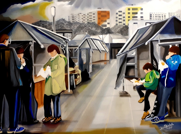 Steve @l5paintings was kind enough to send me a contribution for today's Chippy Friday. 🙂

 'Kirkby boys chippy dinner' which recently featured in Liverpool's national Walker gallery as part of the art of the terraces exhibition. A lovely bit of work. Thanks Steve. 👍