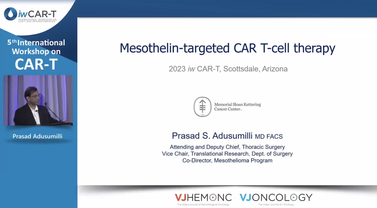 VJOncology's tweet photo. At #iwCART23 Prasad Adusumilli of @MSKCancerCenter talks on mesothelin-targeted CAR T-cell therapy
@VJOncology @VJHemOnc #iwCART #CART #CellularTherapies #CARTx https://t.co/Okn4xbOjOV