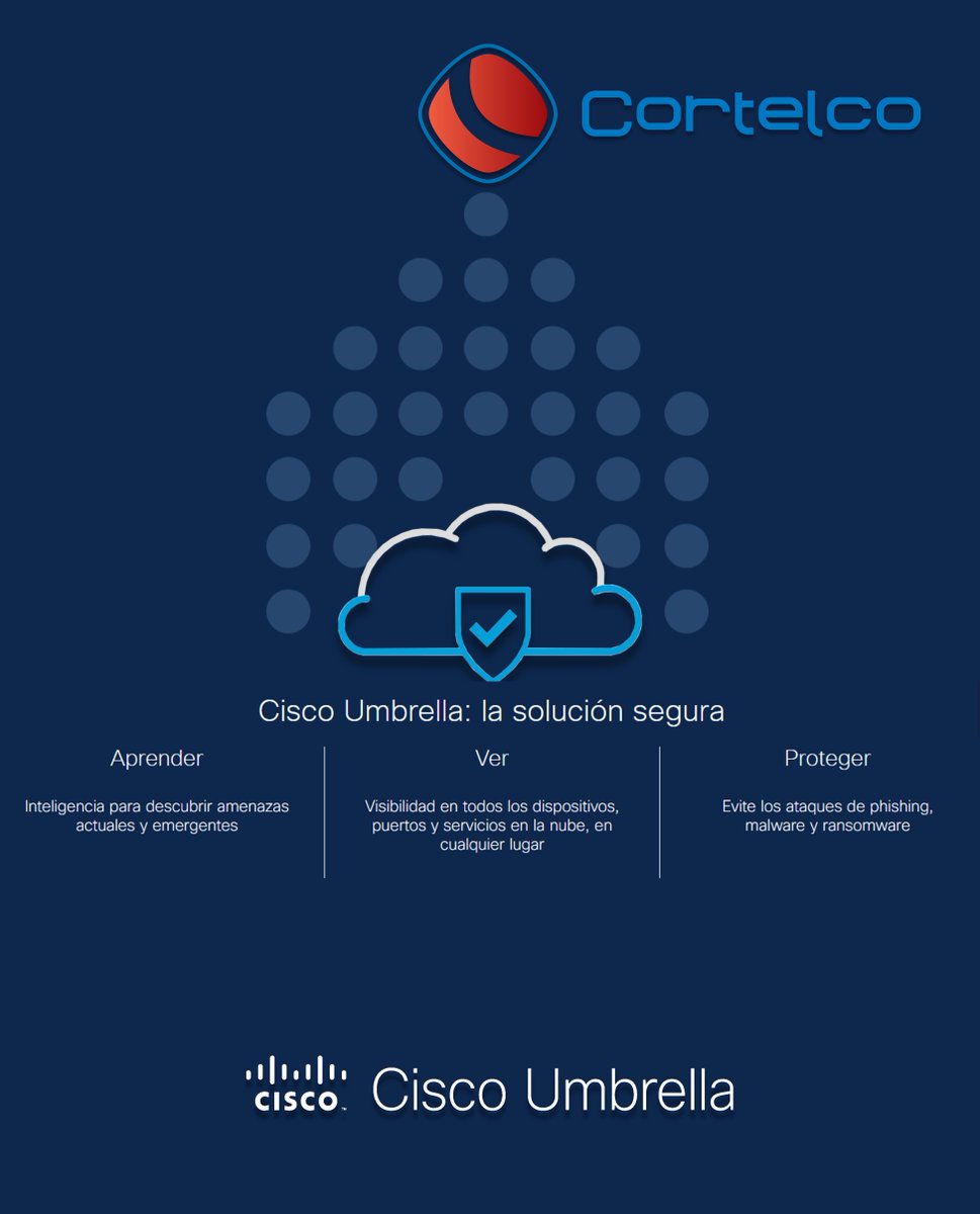 cortelcopr's tweet image. Cisco Umbrella utiliza la infraestructura de Internet para reforzar la seguridad y bloquear la actividad maliciosa antes de que se establezca una conexión.

Consulte por una licencia trial para su empresa o una Demo para su equipo de TI.

#CiscoUmbrella #Ciberseguridad #Cisco
