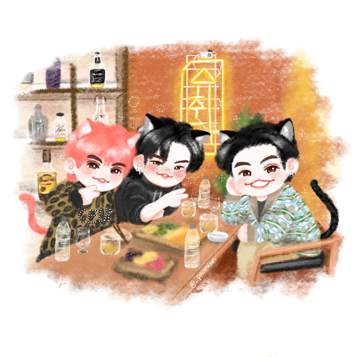 _paomian's tweet photo. Drunk cats 💙😺😽😸💜

#TXTfanart #btsfanart #TAEHYUN #YEONJUN #SUGA #슈취타 #โมอาร์ตติส https://t.co/ICNs7rs3Yq