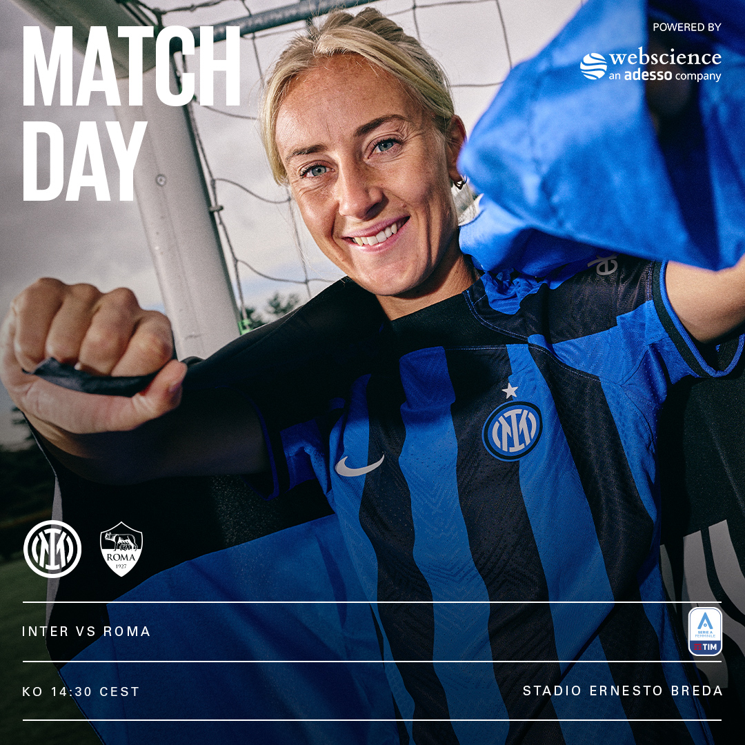 Inter_Women's tweet photo. 💥Matchday
⚽ #InterRoma
🏆#SerieAFemminile Poule Scudetto
⏰14:30 CEST
🏟️ Stadio Ernesto Breda
 
Powered by @WS_adesso 
#Inter #ForzaInter #Football #InterWomen https://t.co/siZc8FjXWC