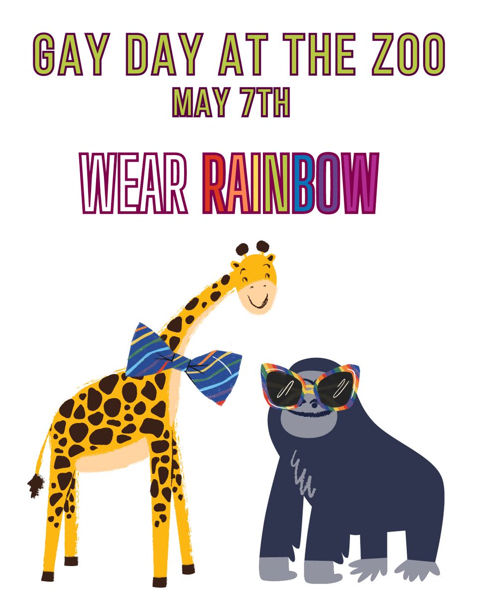 TheDCCenter's tweet photo. As Gay Day at the Zoo approaches, we'd like to invite everyone to wear rainbow at the Zoo on May 7th! 🏳️‍🌈🥰 Let's show our pride while we enjoy a fun day at the zoo! Find out more here: https://t.co/AWCKiL42y9 #dcevents #lgbtq #dclgbtq #dczoo https://t.co/skYXXWFukU