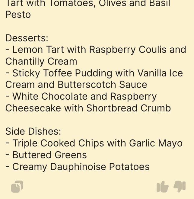 Todays menus from the ChatGPT Arms in AIshire. It’s a gastro pub offering seasonal dishes. Not bad for a robot chef but it’s no <a href="/ChefTomKerridge/">Tom Kerridge</a> or <a href="/ansonbolton/">ansonbolton</a> #chatgpt4 #AI #NLP #humansarebetter