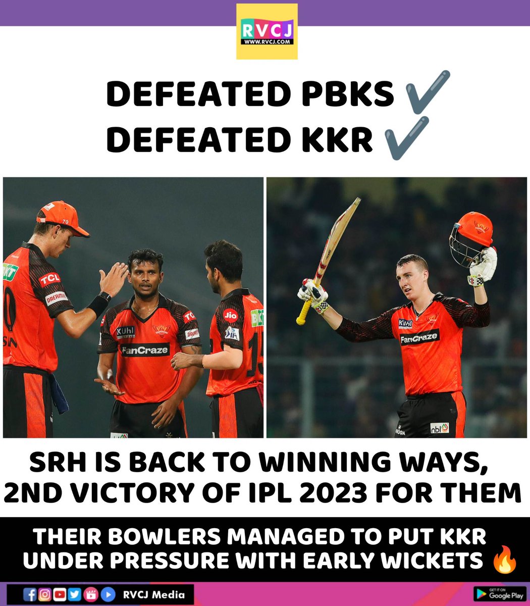 RVCJ_FB's tweet photo. Sunrisers Hyderabad beats Kolkata Knight Riders by 23 Runs
#IPL2023 #KKRvSRH https://t.co/dFsU0E4KEI