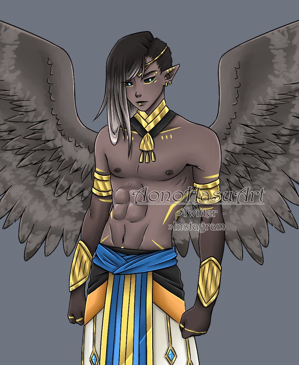 AoNoHasuArt's tweet photo. He's Khaled, son of a human and the Egyptian god Ra. He was born for a ship role that at the beginning went badly because the OCs didn't get along (mine HATED the one he had to interact with) but in the end everything had a happy ending. I love to draw him.
#OCDay https://t.co/KHZICwm5ZU
