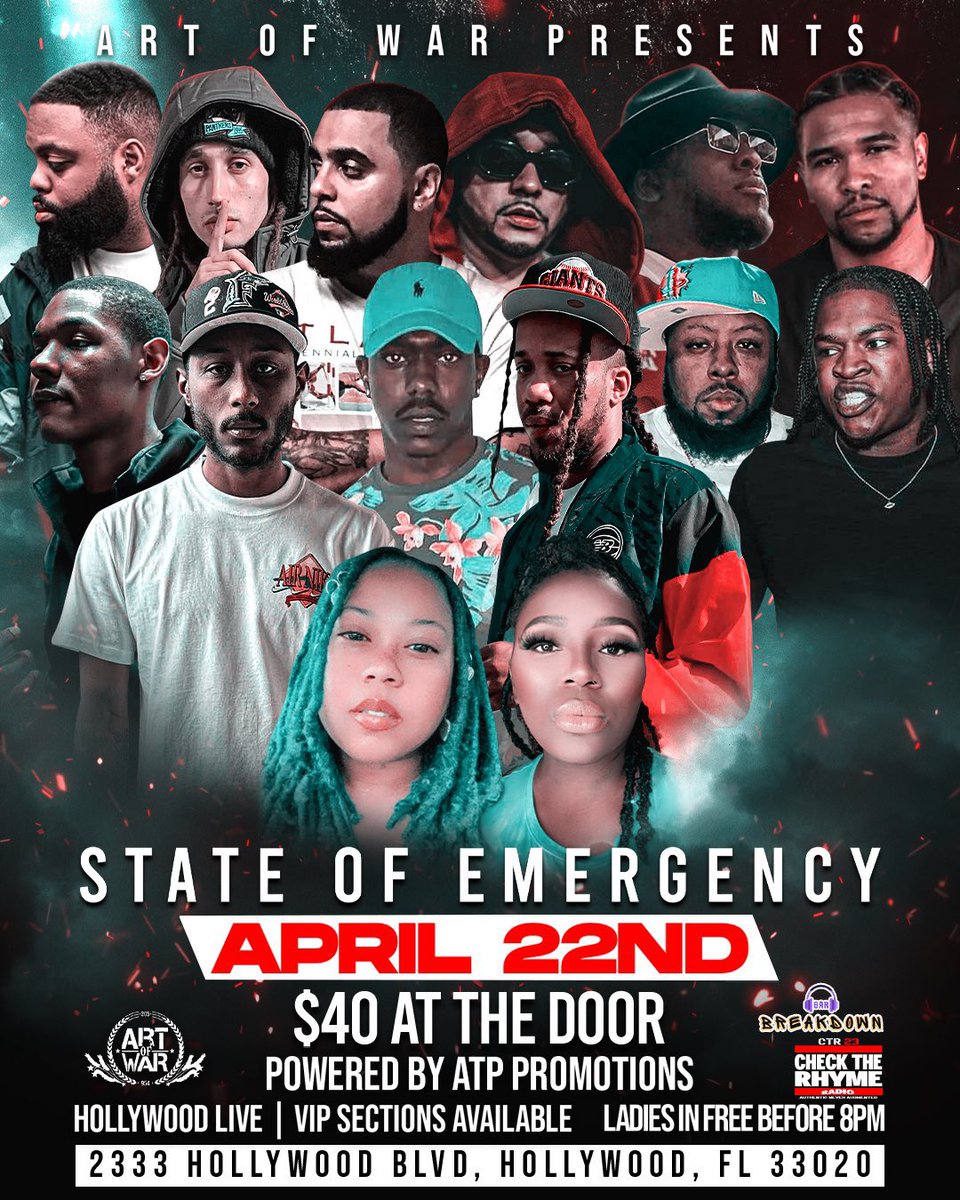 #ARTOFWAR APRIL 22 Hollywood,FL State Of Emerfency‼️ TashDaAuthor vs Rainefire Moon. We putting on🌙🔥