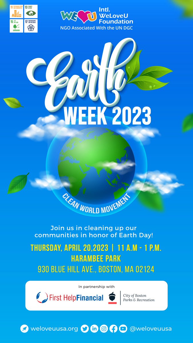 weloveuusa's tweet photo. WeLoveU’s Clean WORLD Movement is taking place next week in Boston! 🌍🧹♻️🗑️ Join us! #Environmental #Volunteering https://t.co/UkzhBWM7Yn