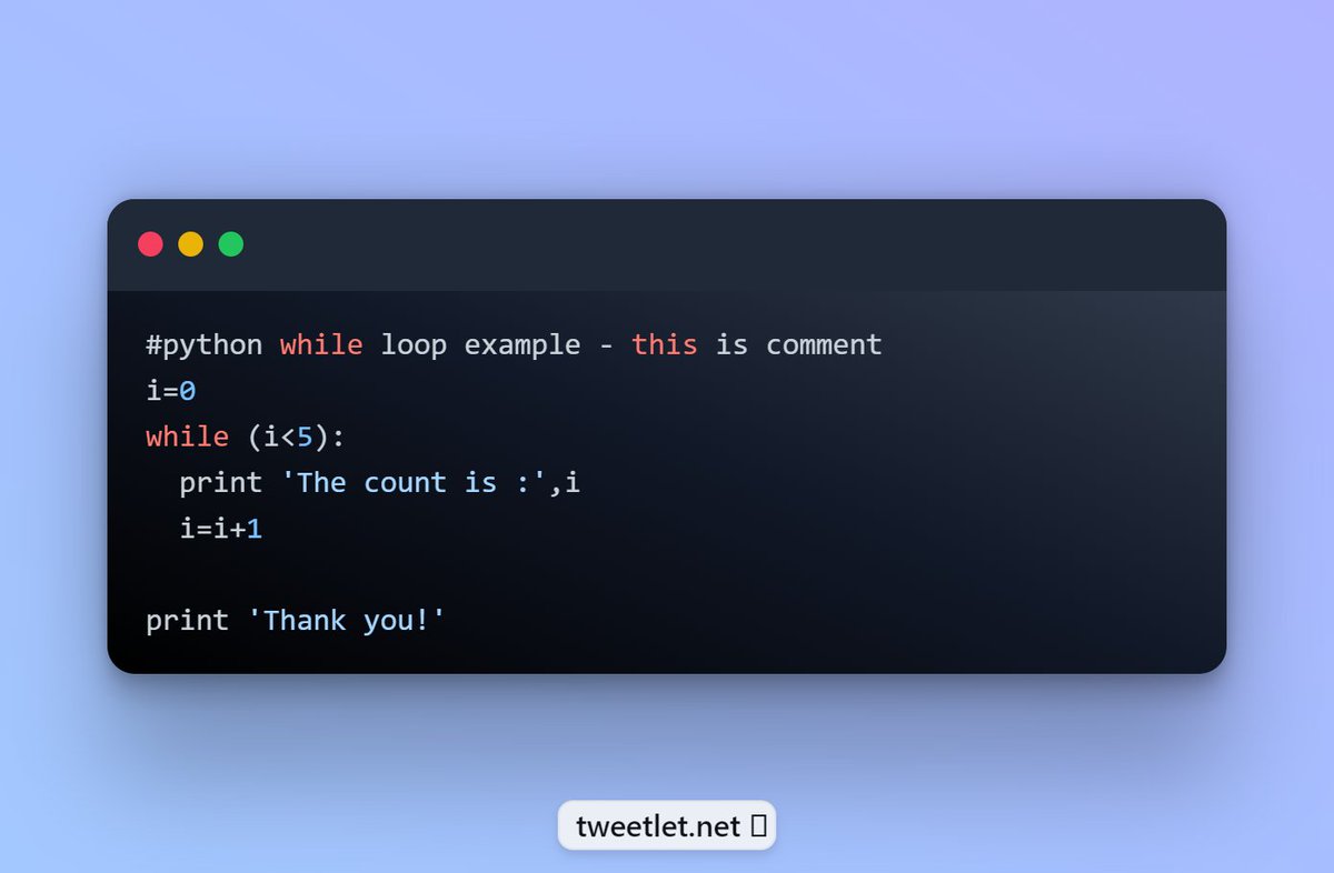AltafKhokhar8's tweet image. #pythonprogramming #python #learnpython #pythontutorial #100daysofcodepython #100daysofcodechallenge #SoftwareDeveloper
Python | while loop