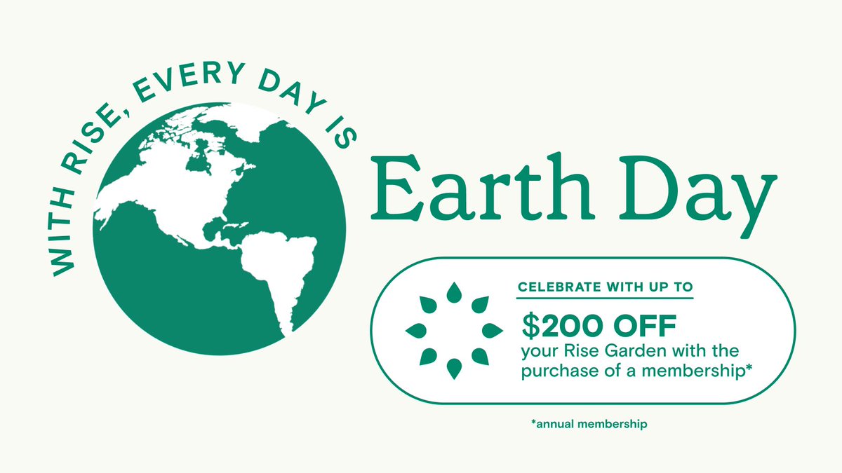 With our sustainable hydroponic technology, you'll be doing your part to protect the planet while enjoying the freshest produce around.

Become a Rise Member today and get DOUBLE THE DISCOUNTS on all gardens.

risegardens.com/pages/earth-da…

#gardeningtwitter #EarthDay2023