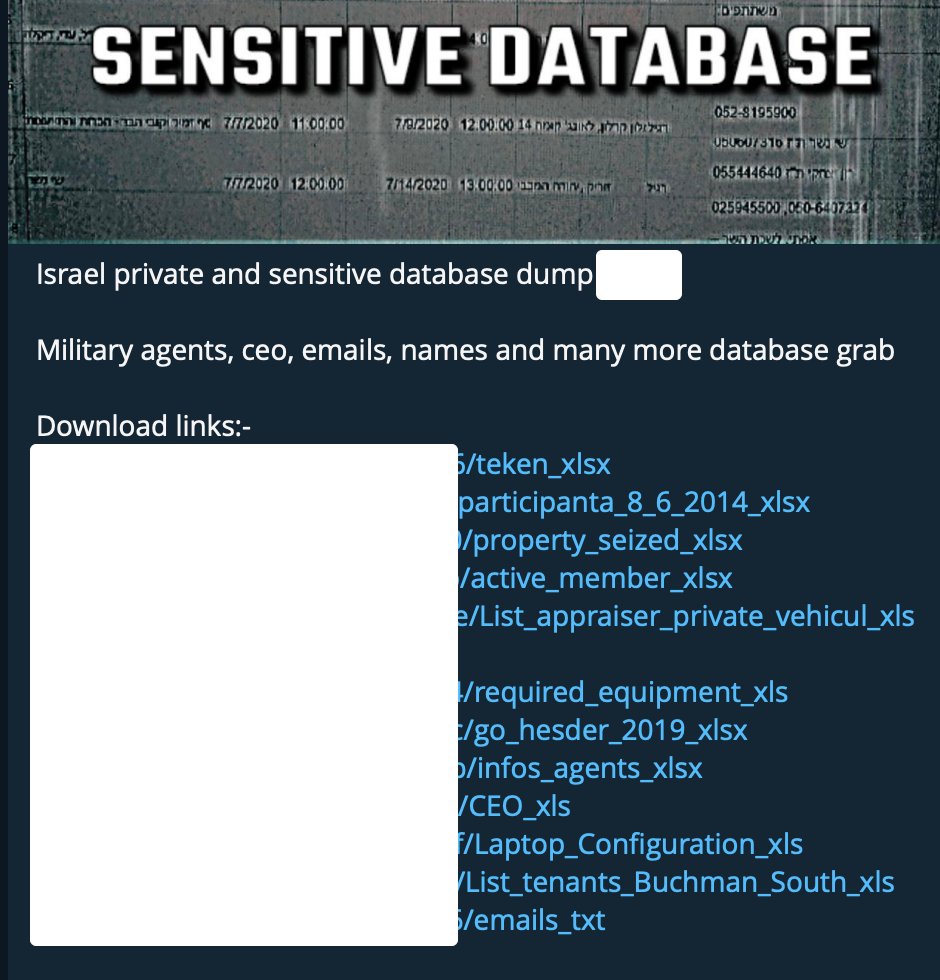 cydefops's tweet photo. One of the Threat Actors has released a dump of Israeli Military information which includes Private/Serving Agent Names, Emails, Ranks, Property Seized, Vehicles Information, Equipment Used etc. in one of the underground Telegram Channels.

@FoxNews @SkyNewsBreak @aljazeeranews24 https://t.co/hyQdb3vGBW