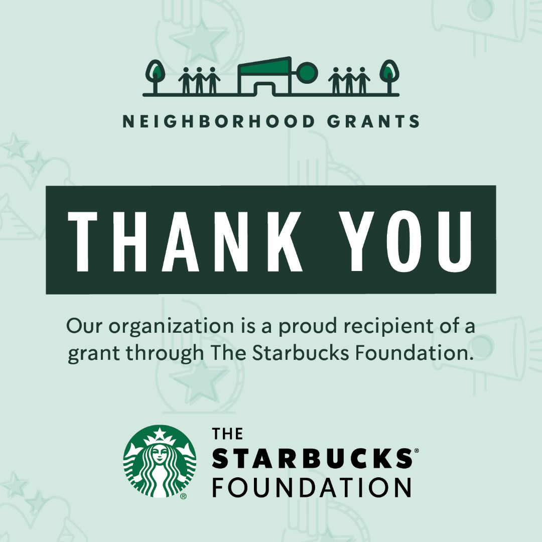 Thanks to Starbucks partners and The <a href="/Starbucks/">Starbucks</a> Foundation for recognizing how we are making our communities stronger!

 #NeighborhoodGrants #TheStarbucksFoundation #GoodThingsAreHappening #ExtraShotOfGood