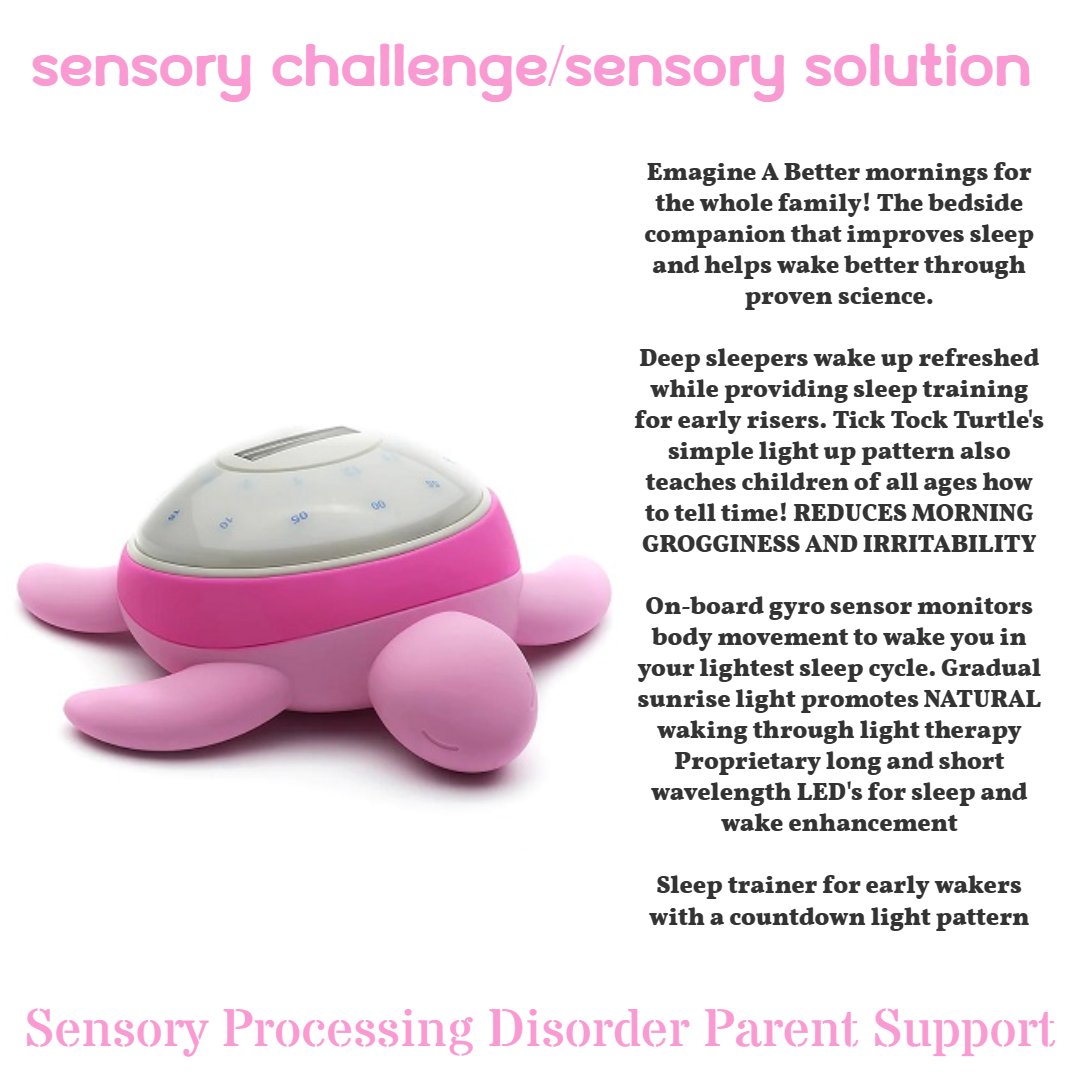 Sensoryprocessi's tweet photo. #SensoryChallenges And #SensorySolutions @Emagine A Better mornings for the whole family! The bedside companion that improves #sleep and helps wake better through proven science. Deep sleepers wake up refreshed while providing sleep training for early risers. #TickTockTurtle's simple light up pattern also teaches #children of all ages how to tell time! REDUCES MORNING GROGGINESS AND IRRITABILITY https://t.co/94BAzgBkmd