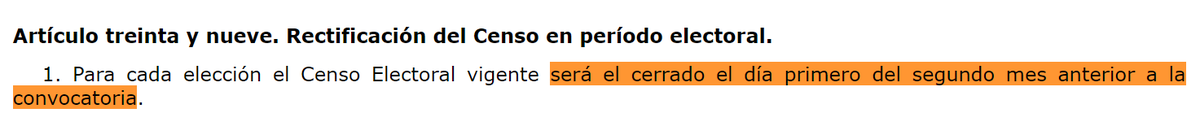 ForoRegCivil's tweet photo. @1982Tolin @ConsEspCaracas Habiéndose convocado las elecciones el 3 de abril, y viendo el artículo 39 de la LOREG (Ley Orgánica del Régimen Electoral General) sólo votaría si estaba en el censo antes del 1 de febrero de este año. https://t.co/XyUudYdseW