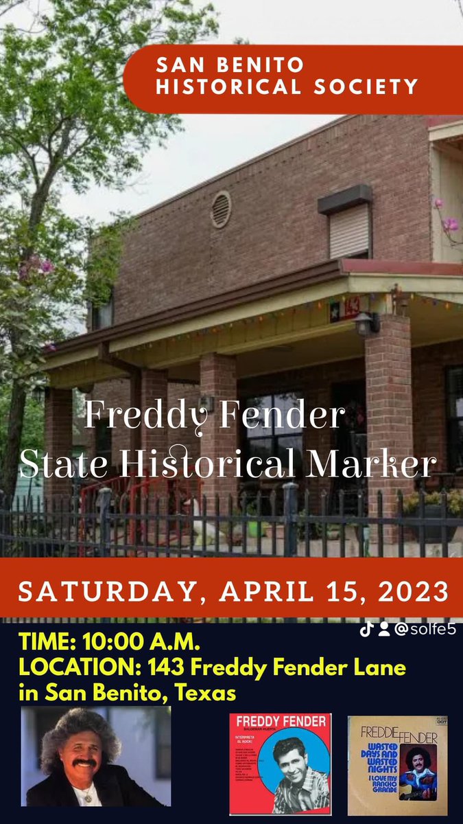 SbtxConjuntoHOF's tweet photo. The Texas Conjunto Music Hall of Fame &amp; Museum will be opened from 1-3 P.M. on Saturday, April 15, 2023. We will be attending the unveiling ceremony for the Texas Historical Marker for Freddy Fender. The public is invited to attend the free event hosted by the SBHSociety https://t.co/OhGJxX5wsr