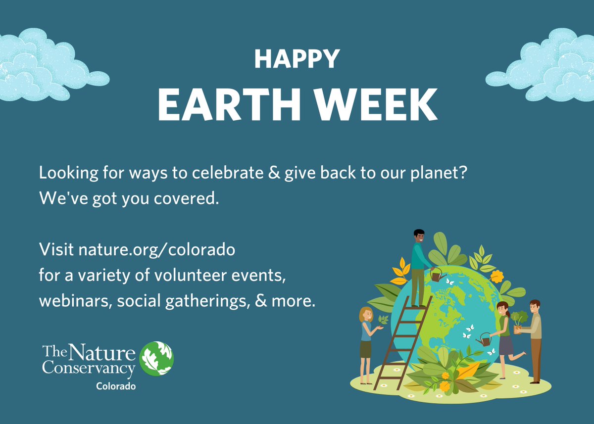 Nature_Colorado's tweet photo. Happy Earth Week to all! 🌎

There are endless ways to show your love for the planet today and every day. We've got you covered with volunteer events, webinars, activities for the whole family, &amp; much more.

Visit https://t.co/1Y58ymPmkz to get involved 🌳 https://t.co/VB2MyOrpAf