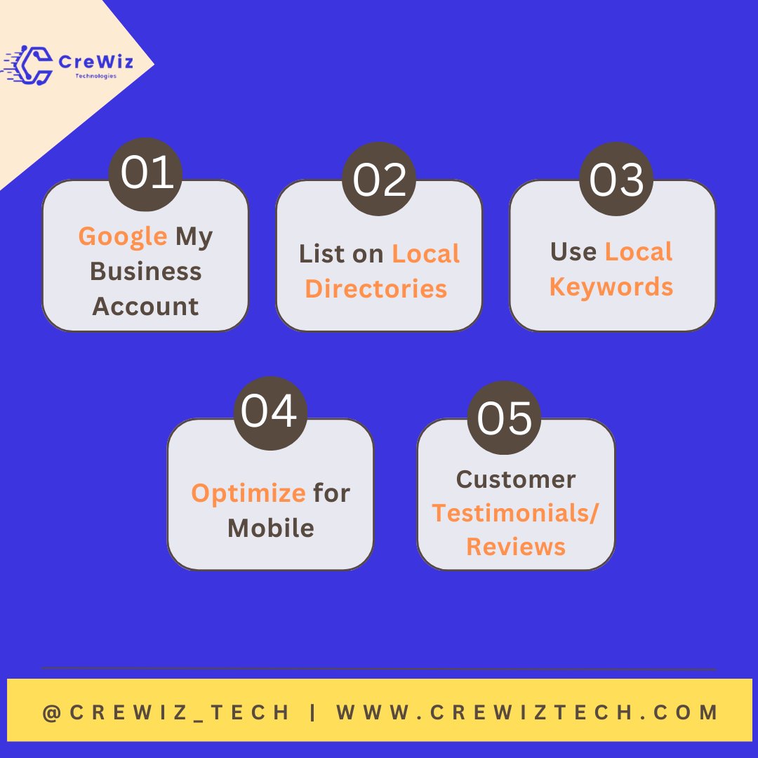 🌟 Boost your online visibility with these 5 tips for improving Local SEO! 📈 Let us help you rank higher in local search results and get noticed by more potential customers. 💻🔍

#Localseo #RankHigher #OnlineVisibility #SmallBusinessTips #seotips #seolocal #localbusinessseo
