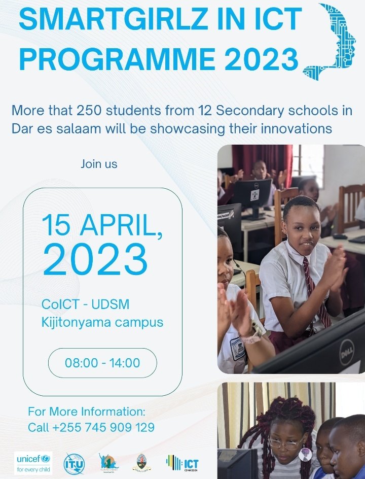 jmwacha0076's tweet photo. Excited for the final day of #SmartGirls in ICG programme 2023! Can't wait to see the innovative ideas from secondary school students at CoICT. Wishing all the participants good luck! #STEMeducation #innovation #coict https://t.co/yKlnoCepu7