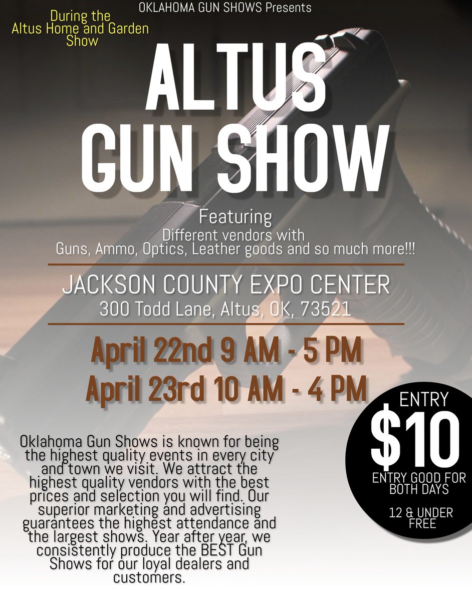 We are only 8 days away from the 2023 Altus Home and Garden Show.  We are so excited that we have packed the Jackson County Expo with vendors and we even have a completely full gun show. Stay tuned for all about the exciting vendors and activities we have lined up!!!