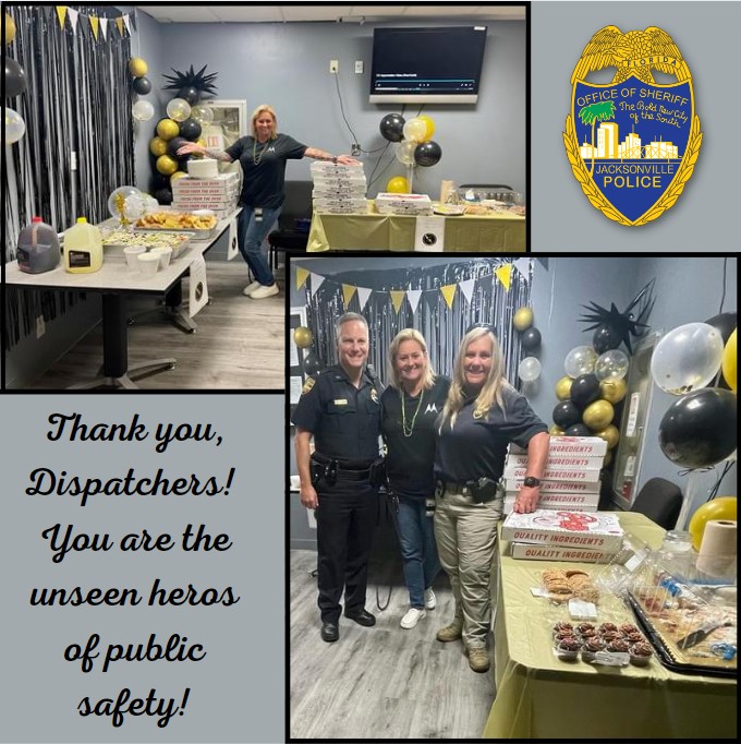 JSOPIO's tweet photo. #JSO continues to celebrate our #dispatchers during #nationaltelecommunicatorsweek! Zone 4 Officers provided lunch &amp; dinner to our #CommCenter in appreciation for all of their #hardwork in keeping us safe! #Thankyou #unseenheros #publicsafety #911calltakers #PoliceCommunications https://t.co/O1xR5WQJWC