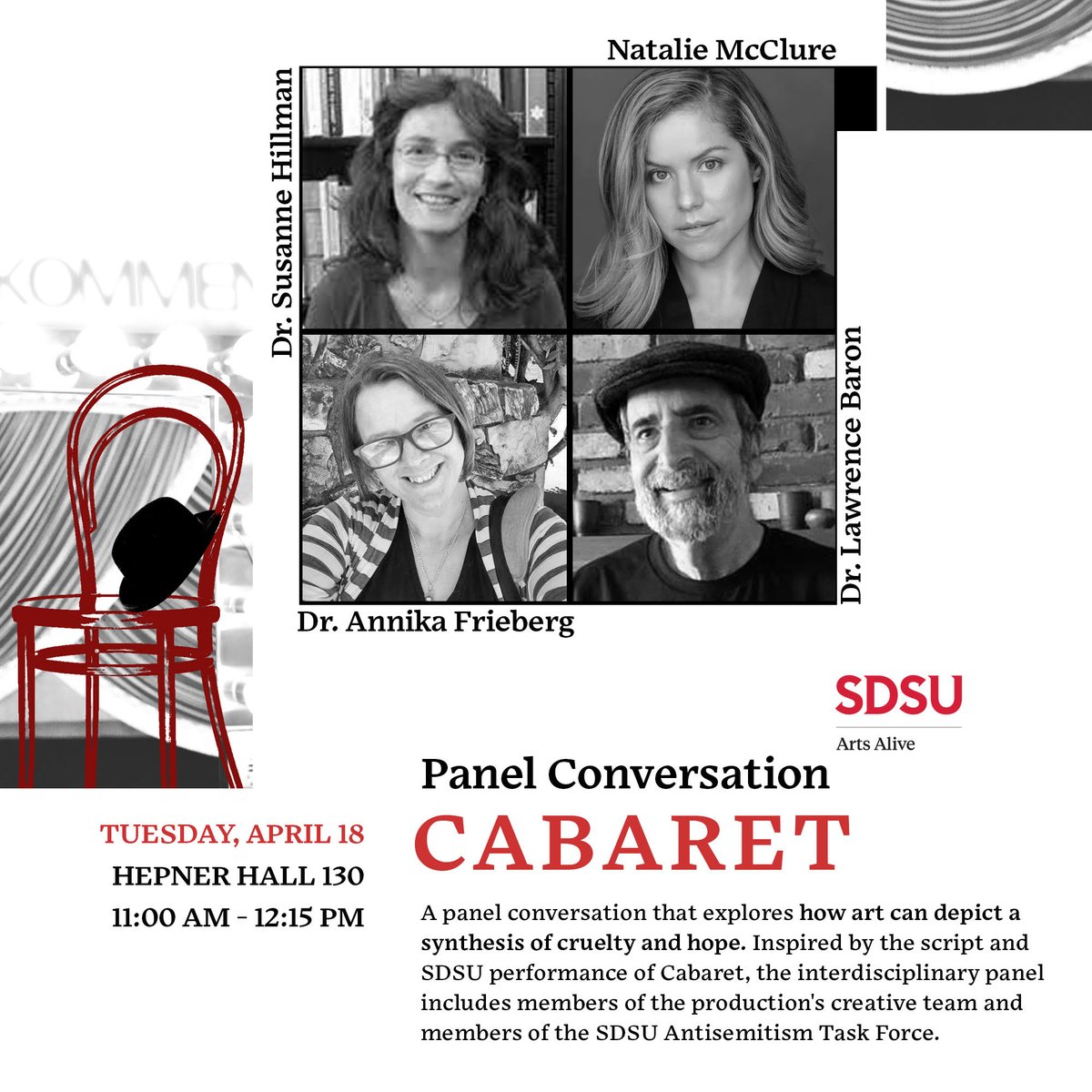 Join us April 18th in Hepner Hall 130 at 11:00 am for the Cabaret Panel Conversation! 

RSVP for the panel conversation at the link below! 
bit.ly/414xikQ