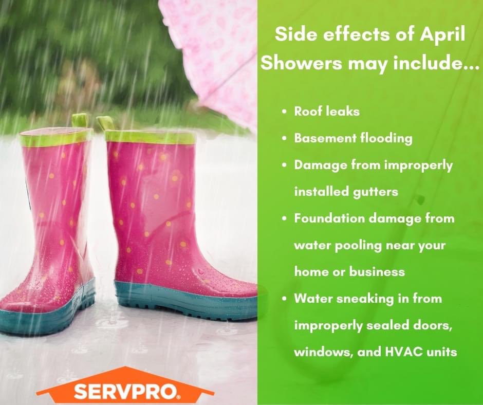 You know what they say about April showers...Cross your fingers and hope they bring flowers and not water damage! Rain isn't a huge risk most of the time, but unpredictable weather or existing property issues can lead to damage at your home or business☔️ 
#servpro #servprottown