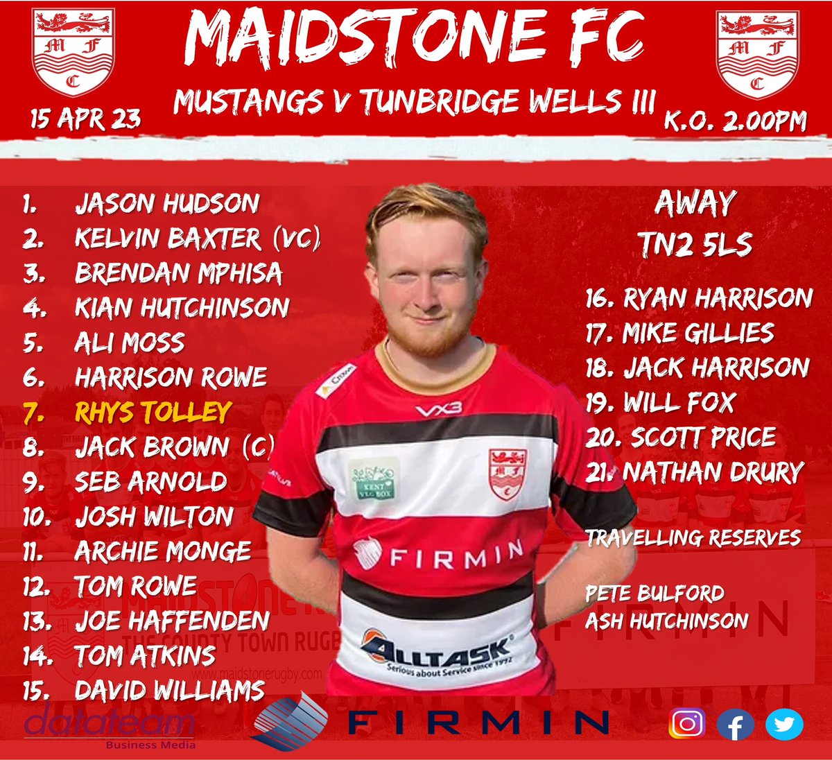 Your Mustangs team powered by <a href="/TrustFirmin/">Del Livery</a> taking to the field for their last league game of the season away to @tunbridge_wells_rfc III. 🔴⚫️⚪️💪🏻

<a href="/AlltaskLtd/">Alltask Ltd</a> @KentVegBox <a href="/DatateamMedia/">Datateam Business Media Ltd</a> 

#rugbyinkent #maidstonebusiness #fitnessinkent #seasonnotoveryet