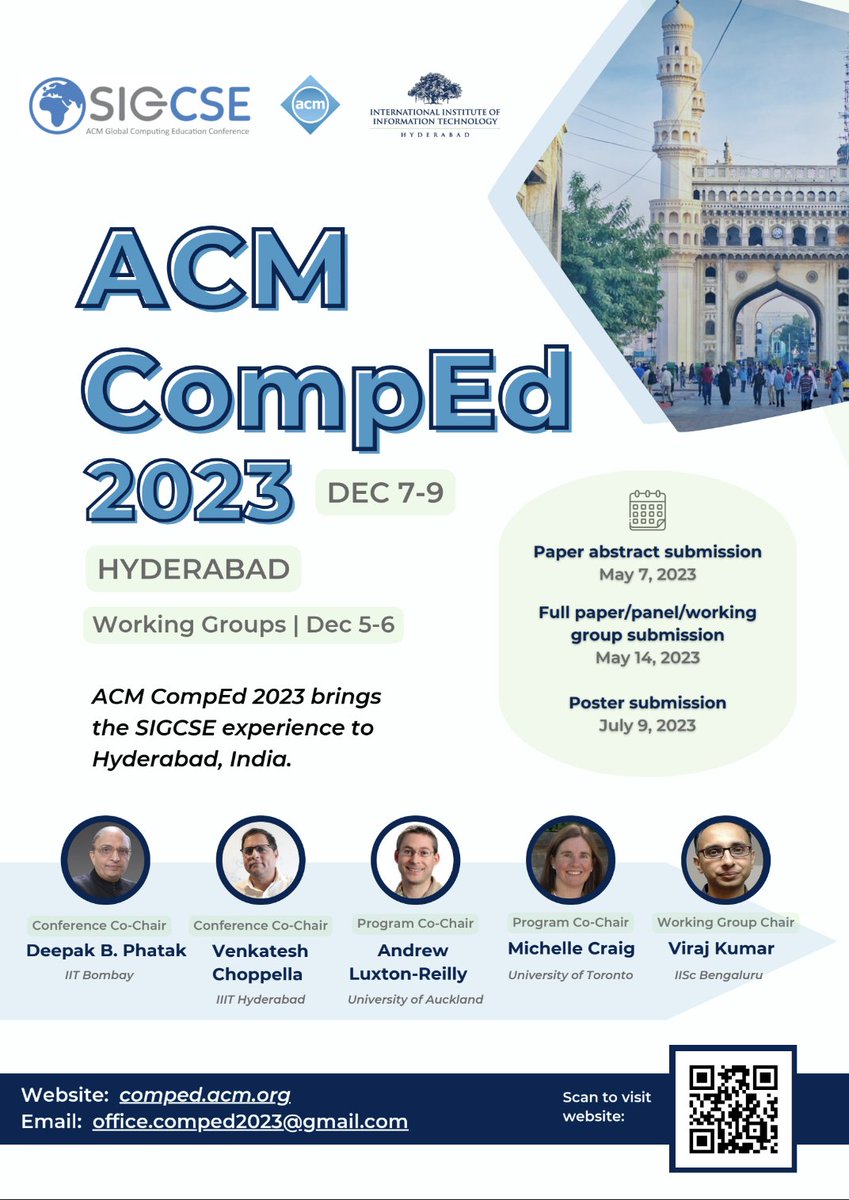 ACM CompEd (@acm_comped) on Twitter photo #CSEd folks: we invite your ideas on computing education at all levels of instruction, for presentation at CompEd <a href="/iiit_hyderabad/">IIIT Hyderabad</a> in Dec. Papers, posters, and proposals for panels and working groups are all welcome! <a href="/ASigcse/">ACM SIGCSE</a> <a href="/TheOfficialACM/">Association for Computing Machinery</a> <a href="/SIGCSE_TS/">SIGCSE Technical Symposium</a> <a href="/ICER_C/">ACM ICER Conference</a> #CSEd folks: we invite your ideas on computing education at all levels of instruction, for presentation at CompEd <a href="/iiit_hyderabad/">IIIT Hyderabad</a> in Dec. Papers, posters, and proposals for panels and working groups are all welcome! <a href="/ASigcse/">ACM SIGCSE</a> <a href="/TheOfficialACM/">Association for Computing Machinery</a> <a href="/SIGCSE_TS/">SIGCSE Technical Symposium</a> <a href="/ICER_C/">ACM ICER Conference</a>