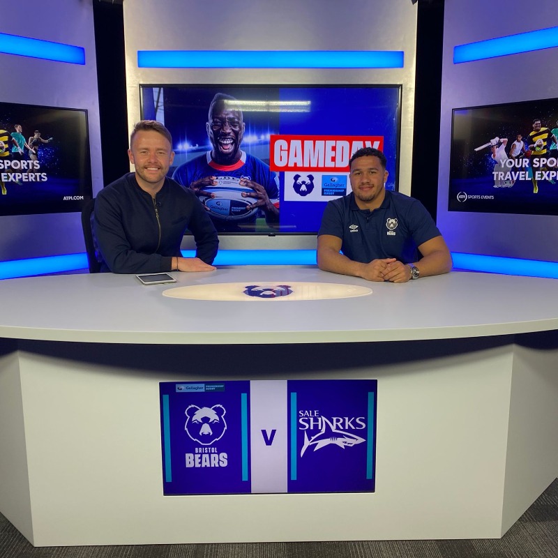 BristolBears's tweet photo. Tune into #BearsTV for all of the pre-match analysis and interviews 📺

@DeagoBailey joins @TobyOsborne1 in the studio - watch on Facebook as well.