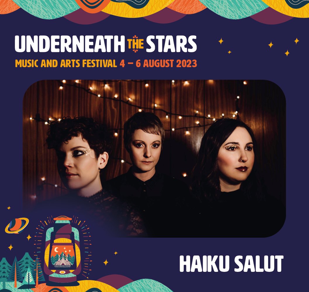 Now this will spice up your Friday evening!! 🤩 We are so pleased to welcome @HaikuSalut to Underneath the Stars. 💫🎪 This instrumental dream pop and electronica trio from the Derbyshire Dales will be playing on the Sunday of our festival. 👏🙌#UTSf2023