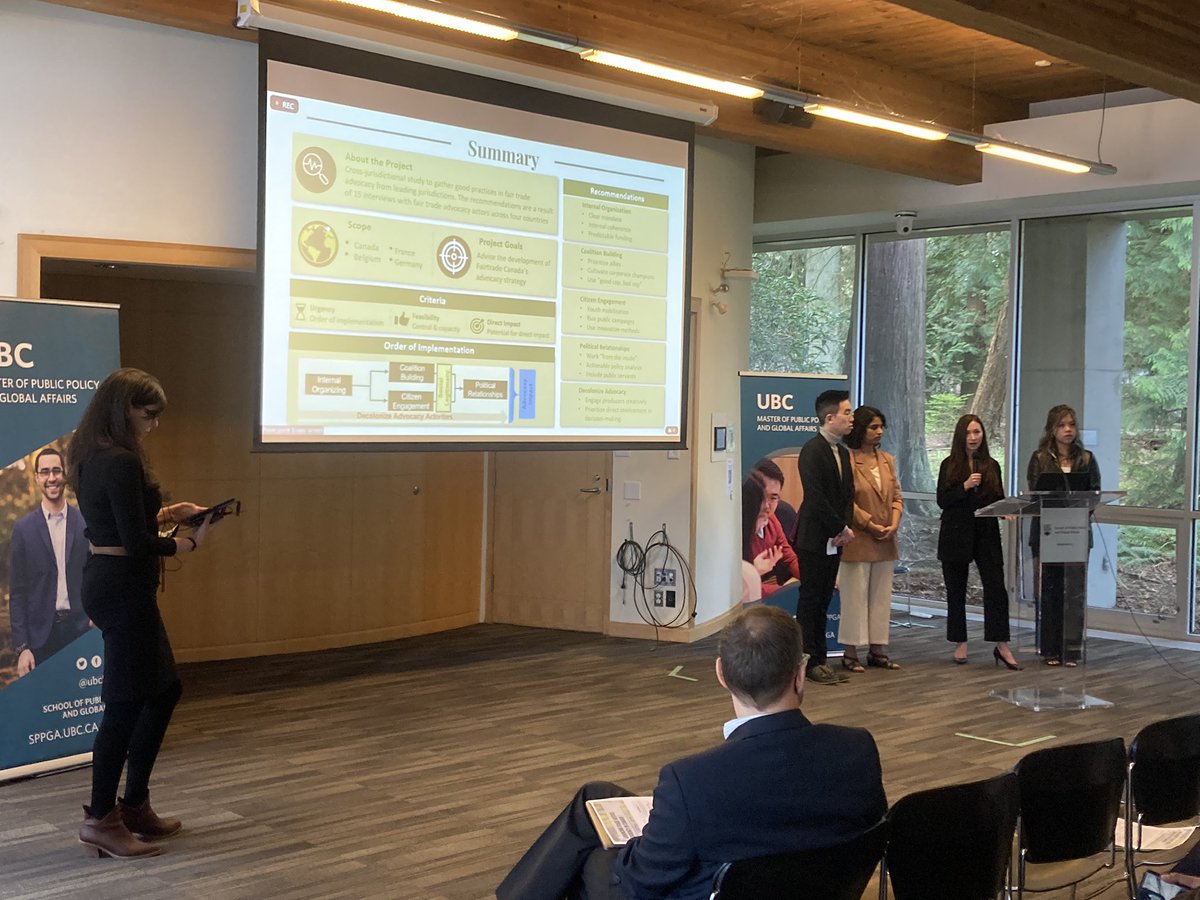gdw444's tweet photo. Day two of the Global Policy Symposium @ubcSPPGA kicking off w/ student teams presenting their applied research on live client projects with @FairtradeCanada and @CNSC_CCSN 
#mppganetwork #publicpolicy @UBC_Arts https://t.co/Pil6jstj5s