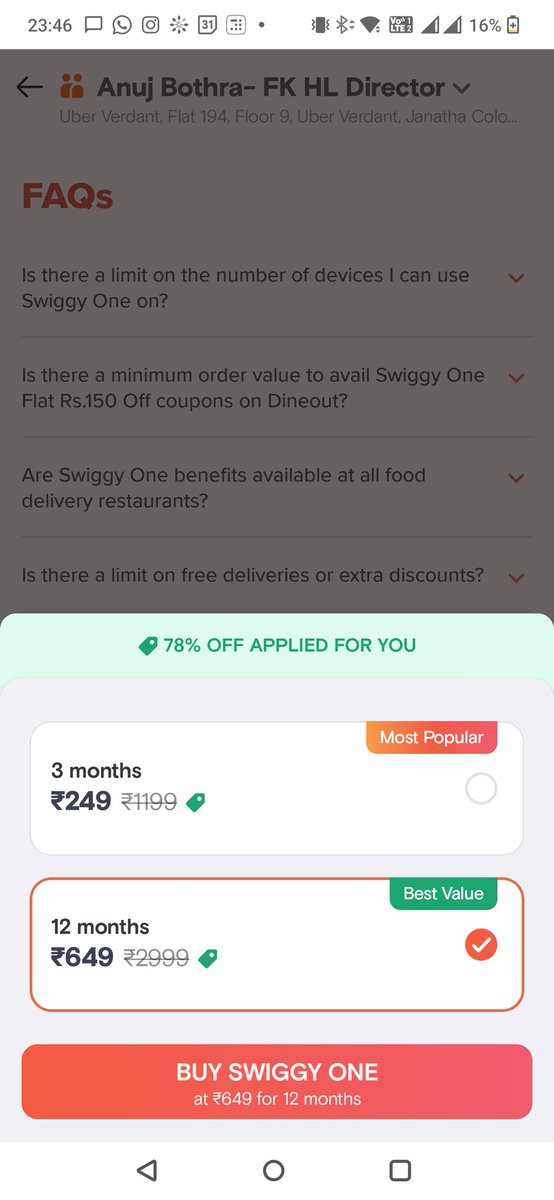 rishabh_shroff's tweet photo. @swiggyindia @Swiggy why the scam here ? I have been cheated while I am a loyal customer where as my wife's no. has it for much cheaper ?
Need an explanation for this ?
Pls cancel my subscription, I don't need this if you are going to cheat me for being a loyal customer https://t.co/UoEZZmIZdX