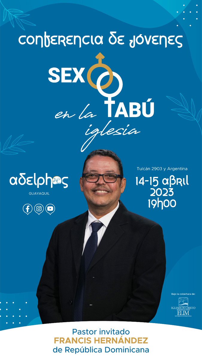 IglesiaAdelphos's tweet photo. 1Ts 4:3: "Dios quiere que ustedes vivan consagrados a él, que no tengan relaciones sexuales prohibidas,"
Invitamos hoy a nuestra conferencia de jóvenes #Iglesia #elimrd #elim #Guayaquil #Ecuador #Jovenes https://t.co/7tJncpUsMZ