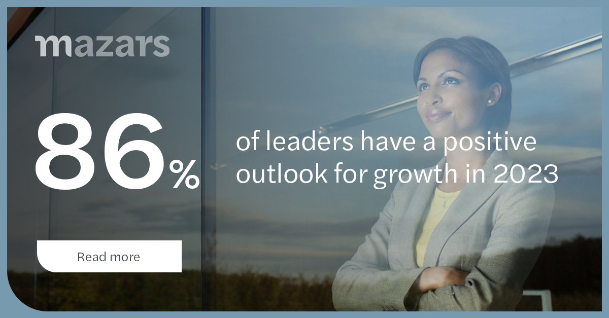 #Csuite2023 Despite economic instability, rising energy prices and geopolitical tensions, executives are optimistic about their companies’ growth opportunities in the coming year. 
Find out more in the latest Mazars C-suite barometer: maza.rs/6012gKDA2