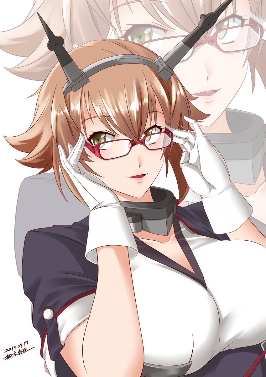 陸奥(艦隊これくしょん) 「うちの秘書艦は普段伊達メガネかけてくれているんだ。 #無言で眼鏡娘をあげる見た人」|桐木春臣のイラスト