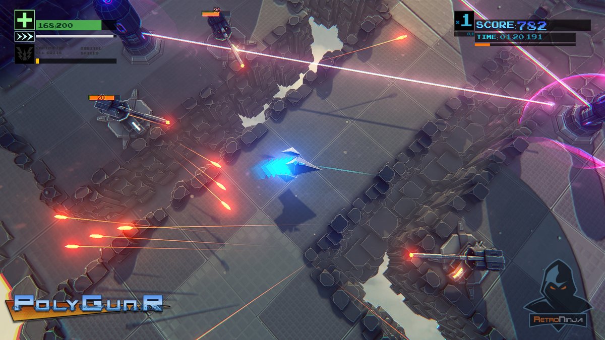 Twitchfactor's tweet photo. I know it's not #screenshotsaturday , but it's Fun Friday, so here are some screens from my latest game #PolyGunR a run OR gun #shmup coming to #Switch  #Xbox #AtariVCS #pcgaming  #SteamDeck #indiegame https://t.co/0qcfPyLWWJ