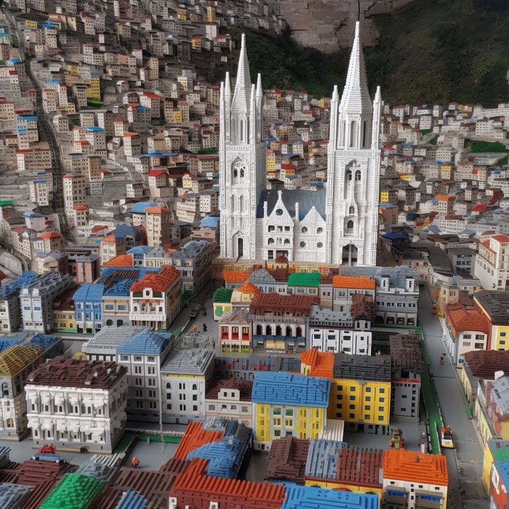A_T_O_M_A's tweet photo. Quito Lego City, por @andresgaraym
Tenemos el honor de compartirles en nuestro catálogo el mundo imaginario del diseñador Andrés Garay quién nos muestra su visión de #PostEcuador a través de imágenes que ha generado con ayuda de inteligencia artificial de #Midjourney. https://t.co/Jb07KH9Y7q