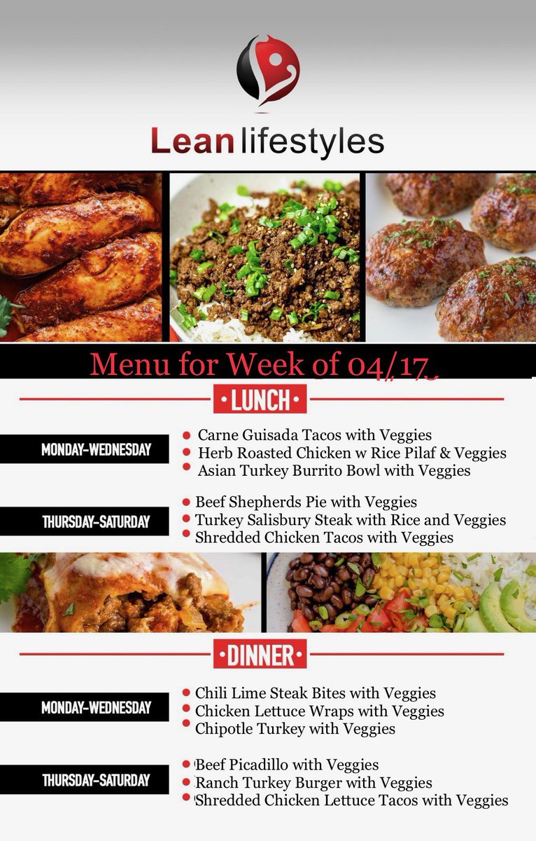 leanmcallen's tweet photo. Here’s our menu for next week. Please text meal prep orders to (956) 445-3226 before 9pm on Friday. Let’s get lean RGV! #mealprep #mcallen #rgvlife #getlean #health https://t.co/FK8nxqTL3v