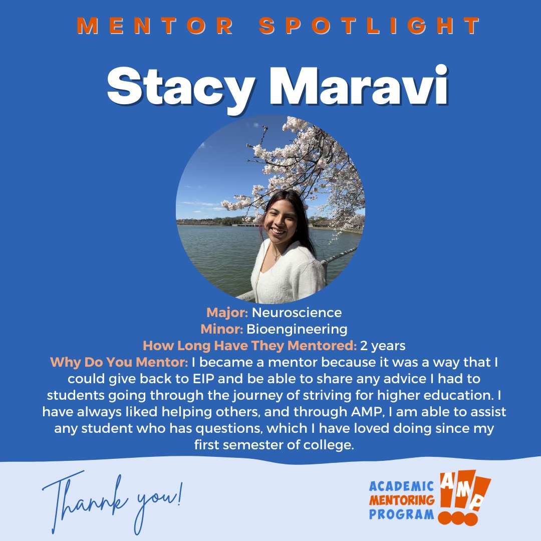 Week #2 of our Mentor Spotlight 🥁drumroll please🥁 🥳 Big Shout out to Stacy Maravi🥳 We love every one of our mentors here at EIP. Stay tuned next Friday to see who our next mentor is 👀